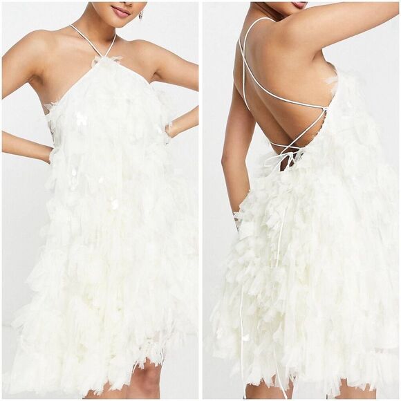 NWT ASOS EDITION backless mini dress in textured mesh in cream sz 6 US - Picture 1 of 6